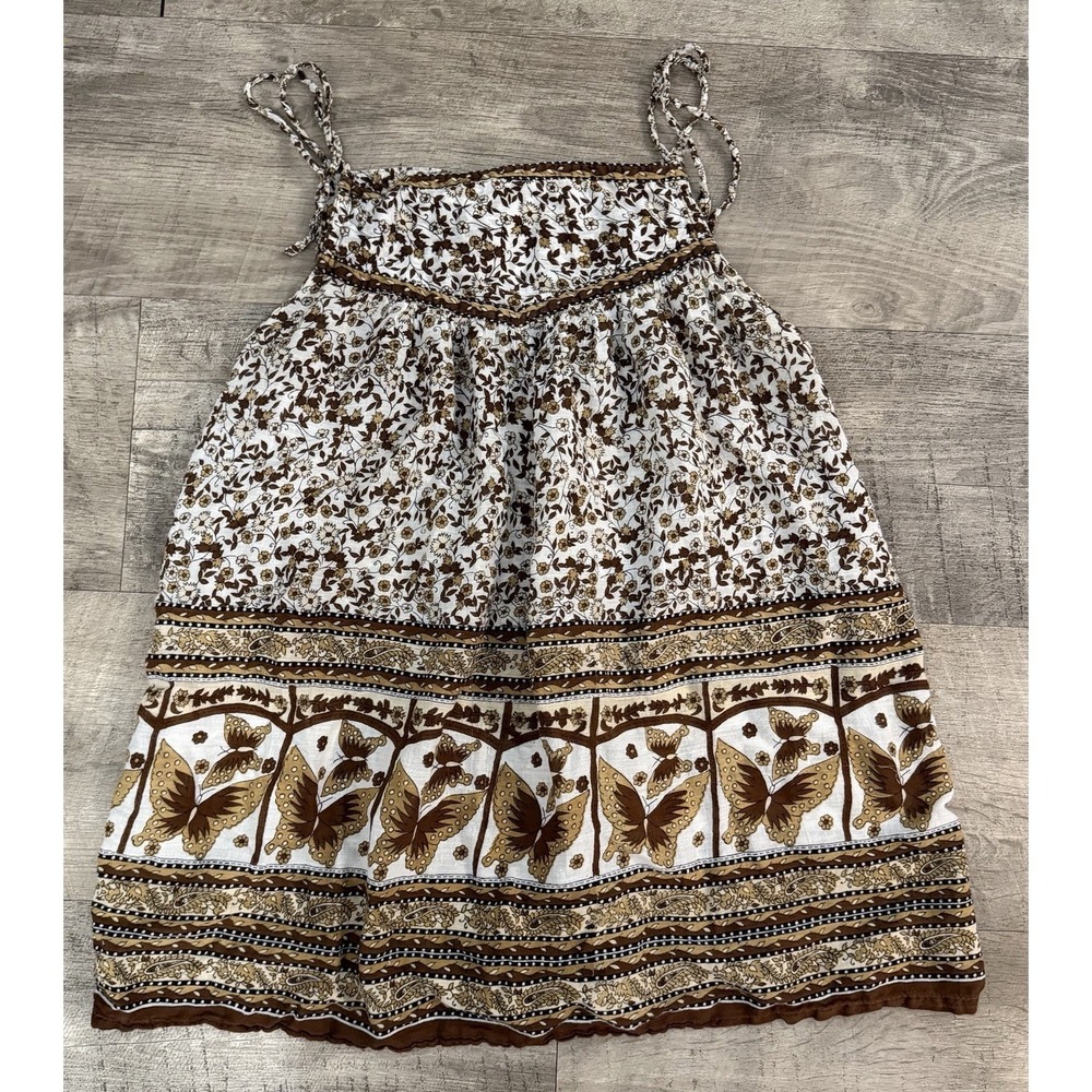 Vtg Y2K Fashion Fuse Babydoll Tank Top Womens Brown Butterfly‎ Floral Fairy Boho
